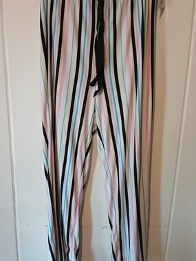 Striped Wide-Leg Lounge Pants in Black, White, Pink & Blue